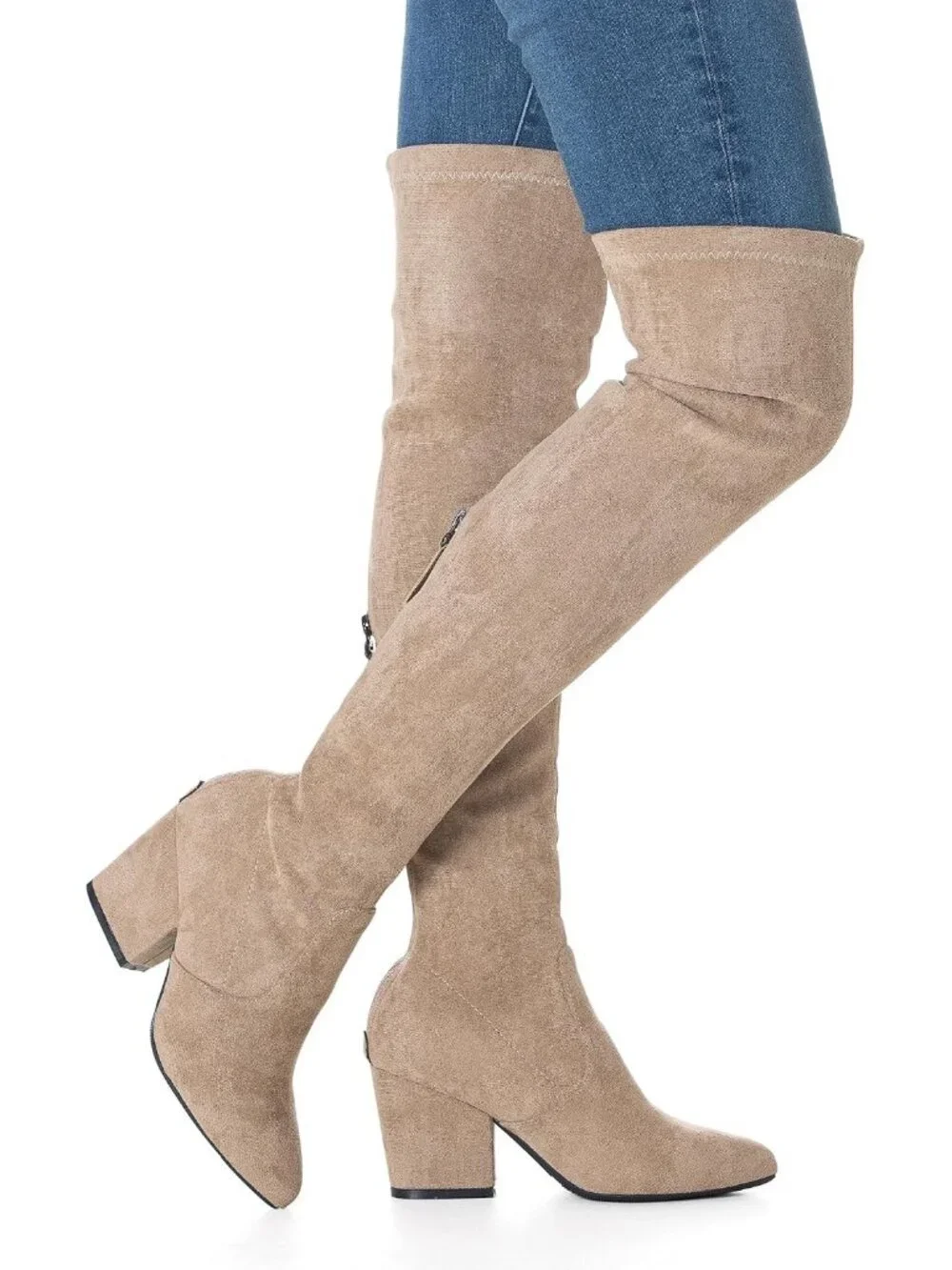 Women's Tan Suede Pointed Toe Flat Comfort Over the Knee Thigh High Boots